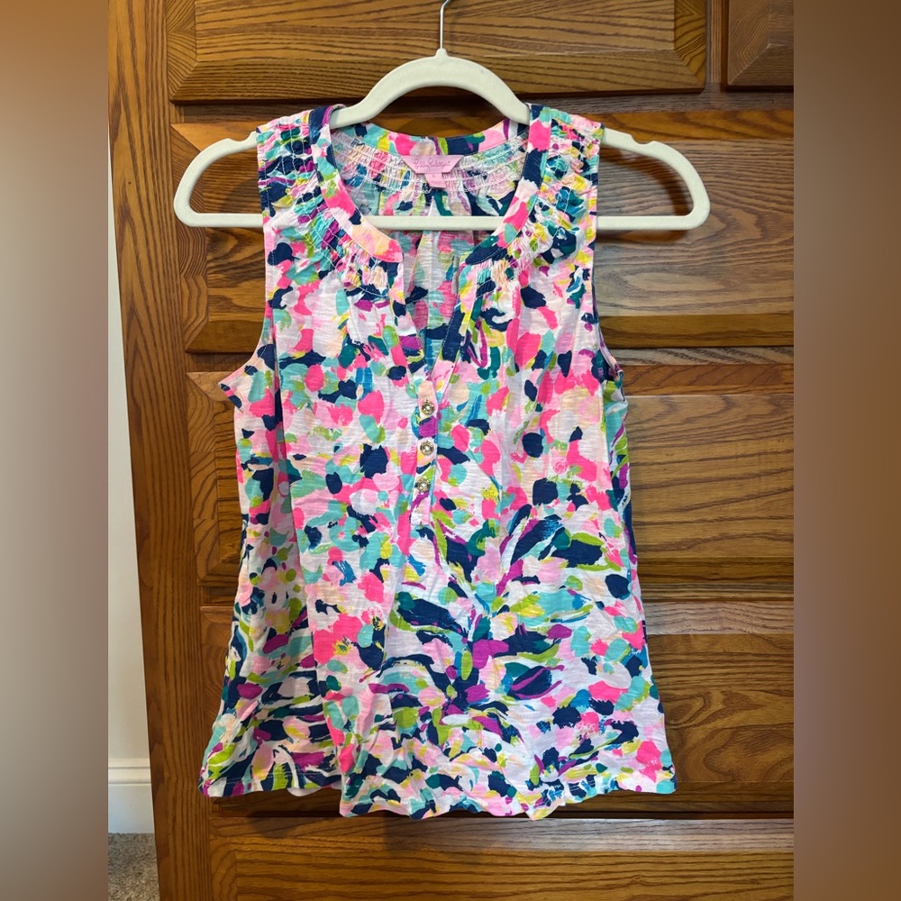 Lilly Pulitzer Essie Sleeveless Top, Pina Colada Club, Size Small